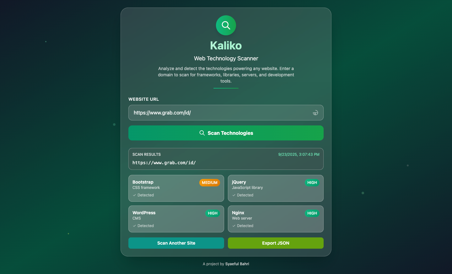 Kaliko Web Technology Scanner